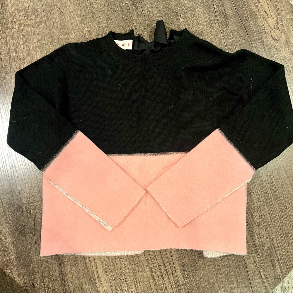 Marni Black and Pink Crew Neck Sweater Color-Blocked Design